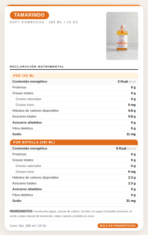 DELICIOSA KOMBUCHA 285 ML. JAMAICA-MARACUYA-JENGIBRE -TAMARINDO